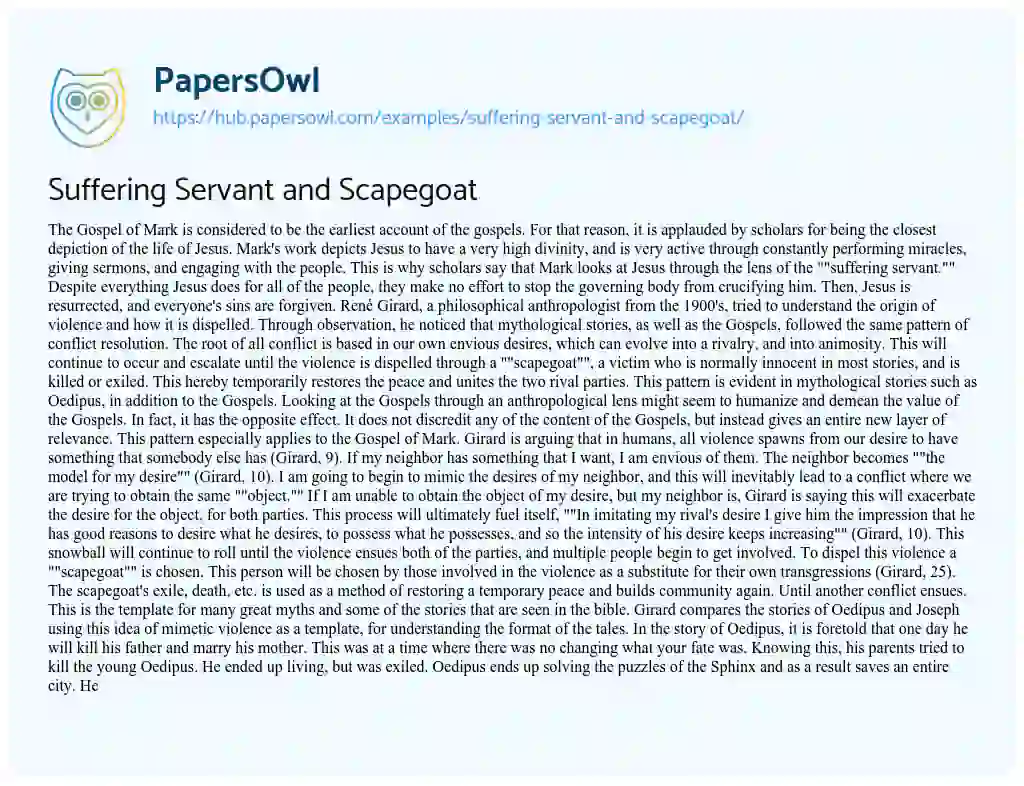 Essay on Suffering Servant and Scapegoat