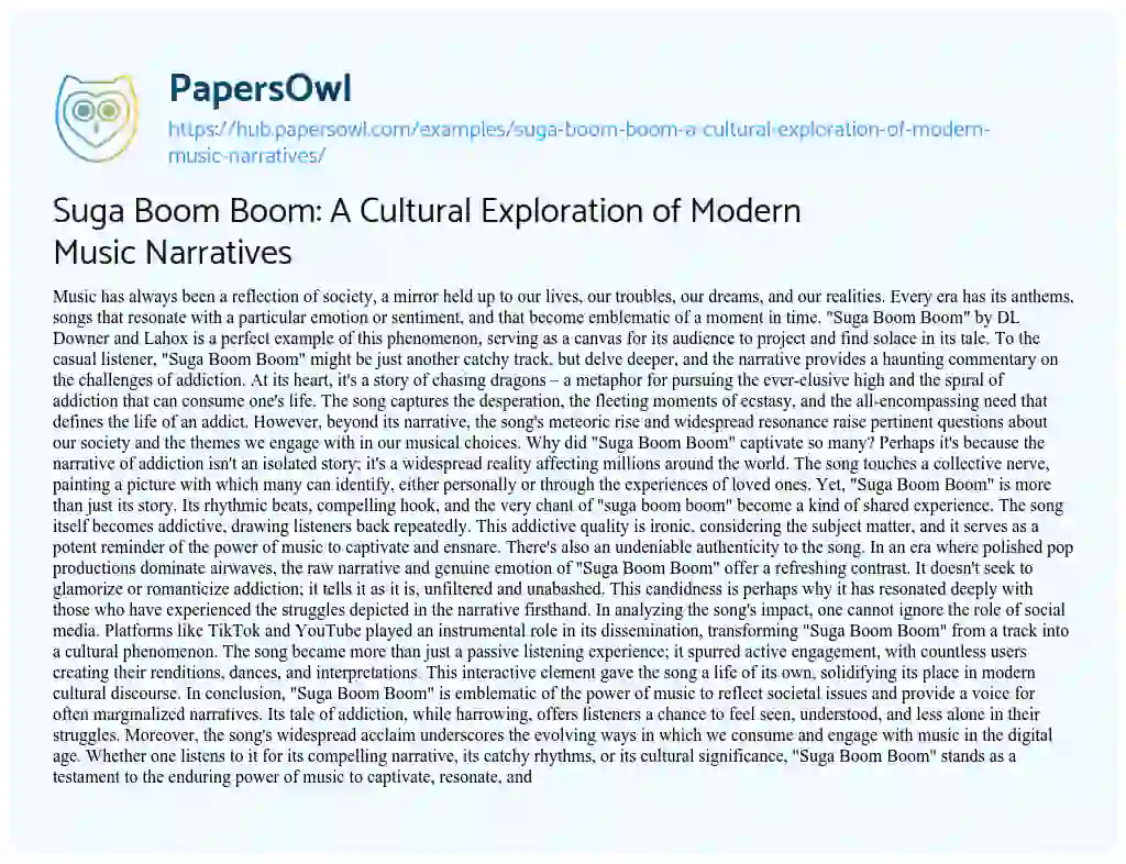 Essay on Suga Boom Boom: A Cultural Exploration of Modern Music Narratives