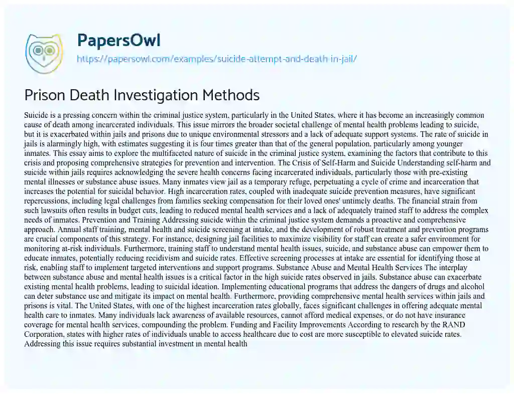 Essay on Prison Death Investigation Methods