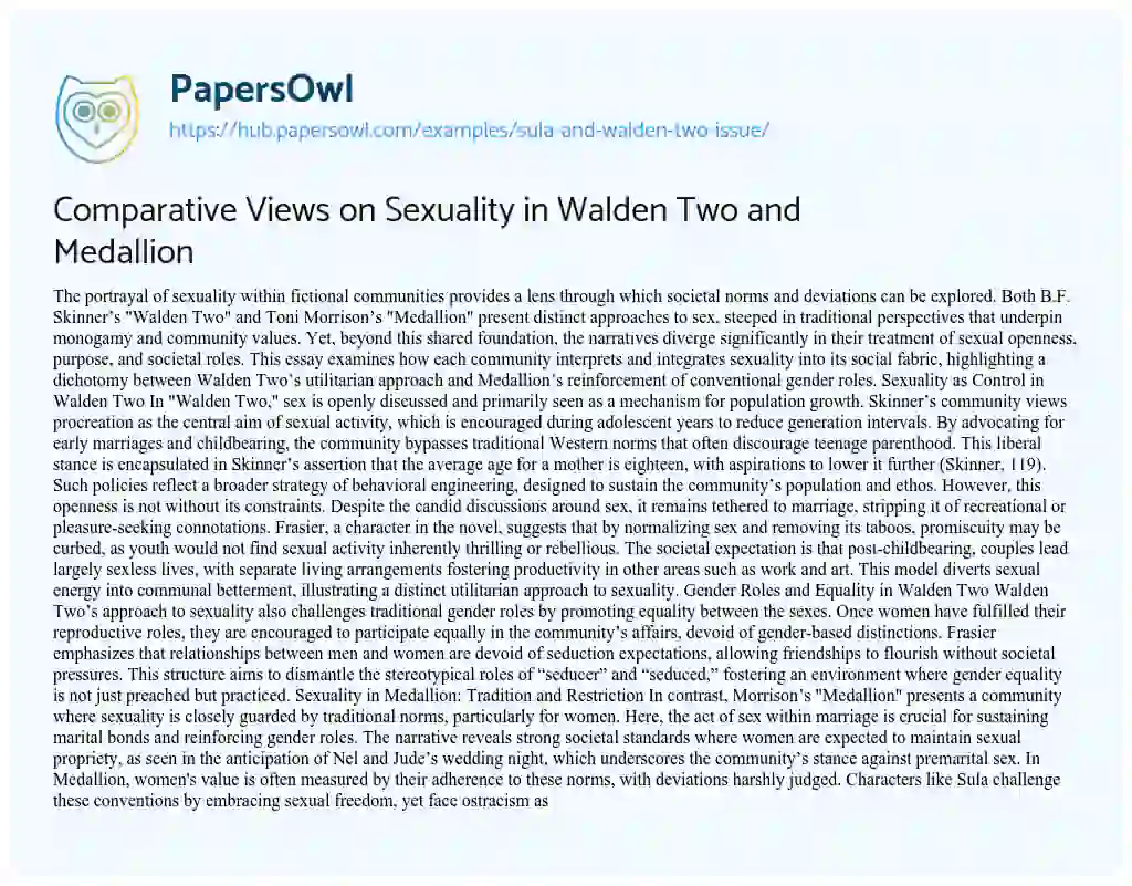 Essay on Comparative Views on Sexuality in Walden Two and Medallion