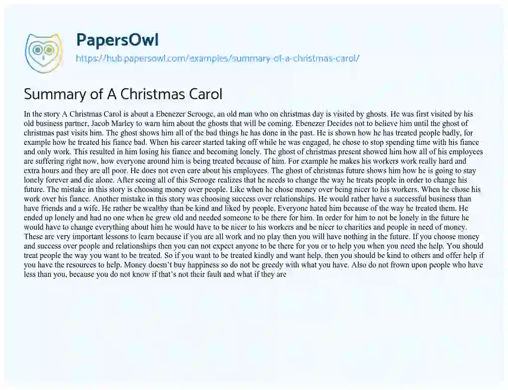 Essay on Summary of A Christmas Carol