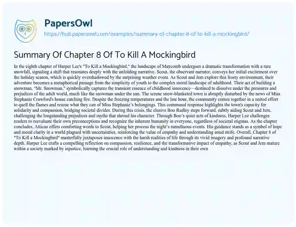 Essay on Summary Of Chapter 8 Of To Kill A Mockingbird