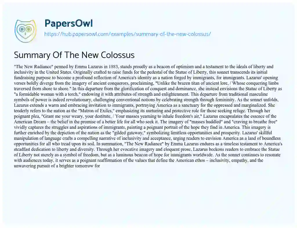 Essay on Summary Of The New Colossus