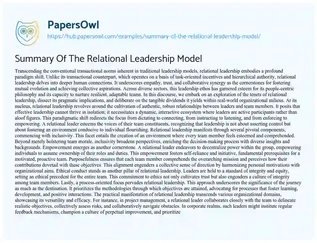 Essay on Summary Of The Relational Leadership Model
