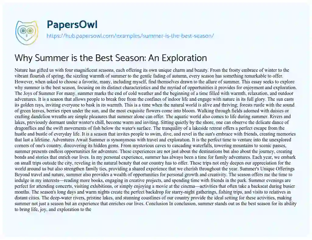 Essay on Why Summer is the Best Season: An Exploration