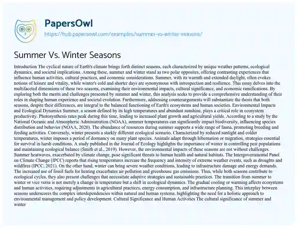 Essay on Summer Vs. Winter Seasons