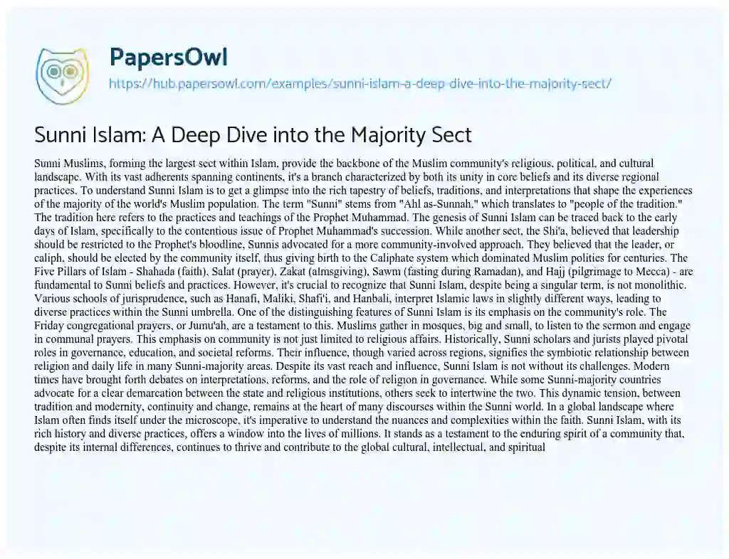 Essay on Sunni Islam: A Deep Dive into the Majority Sect