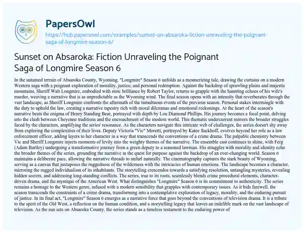 Essay on Sunset on Absaroka: Fiction Unraveling the Poignant Saga of Longmire Season 6