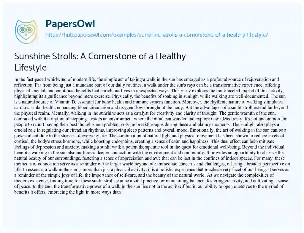 Essay on Sunshine Strolls: A Cornerstone of a Healthy Lifestyle