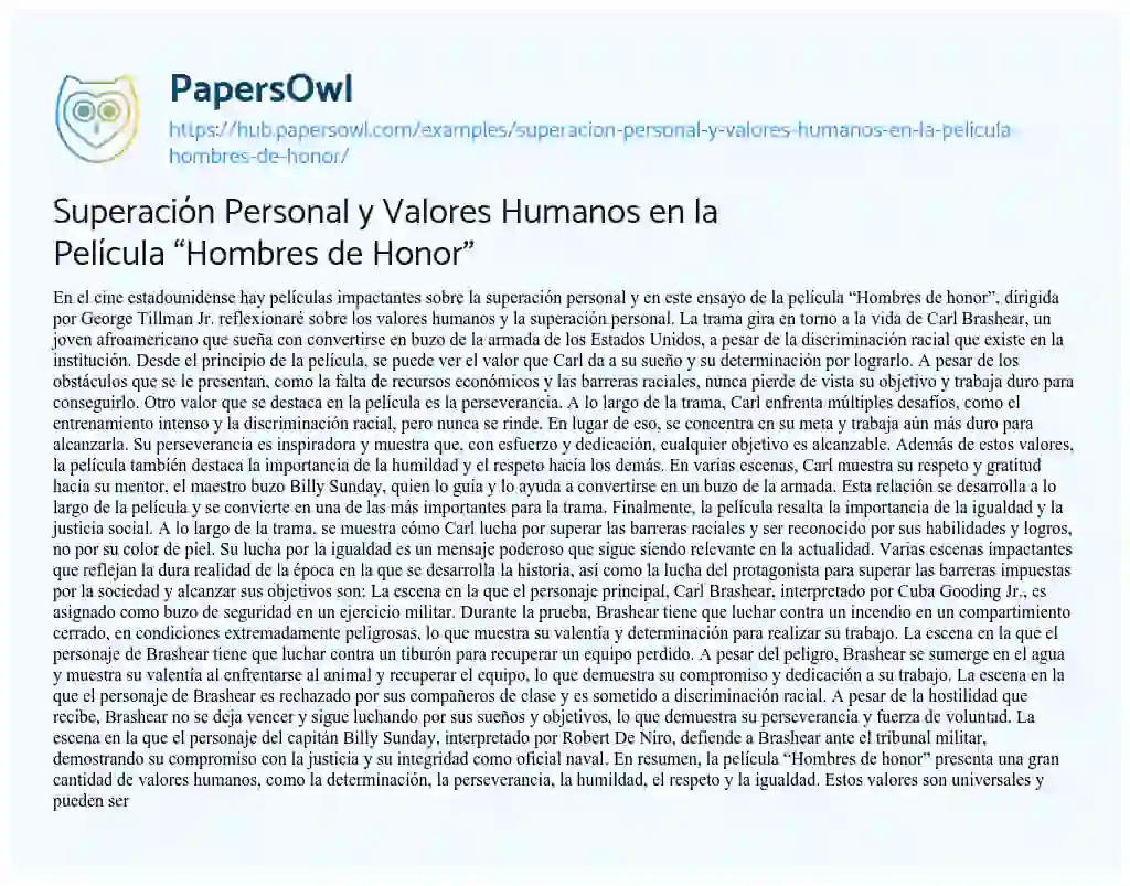Essay on Superación Personal y Valores Humanos en la Película “Hombres de Honor”