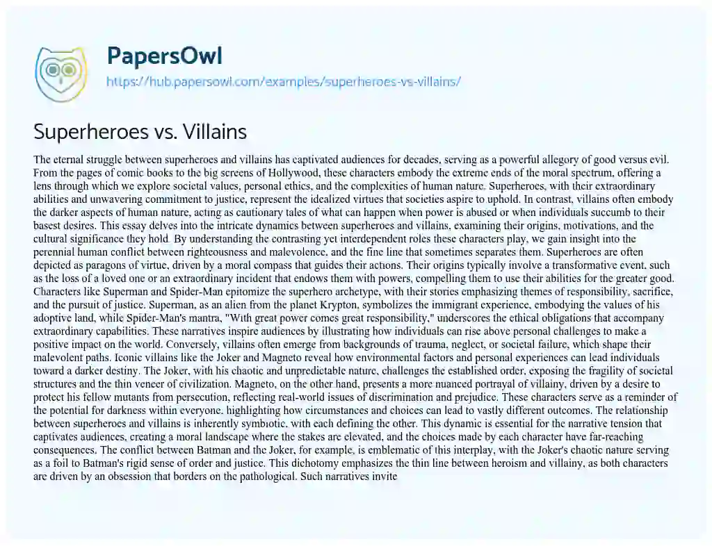 Essay on Superheroes vs. Villains