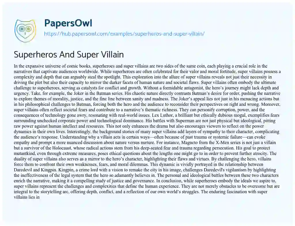 Essay on Superheros And Super Villain