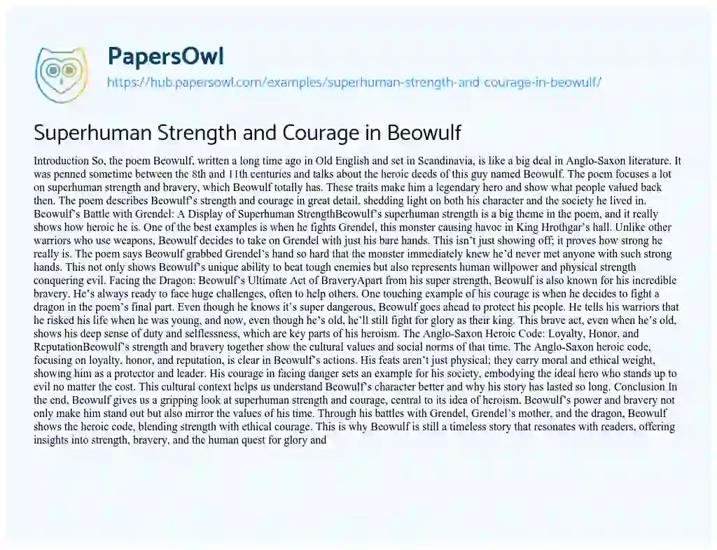 Essay on Superhuman Strength and Courage in Beowulf