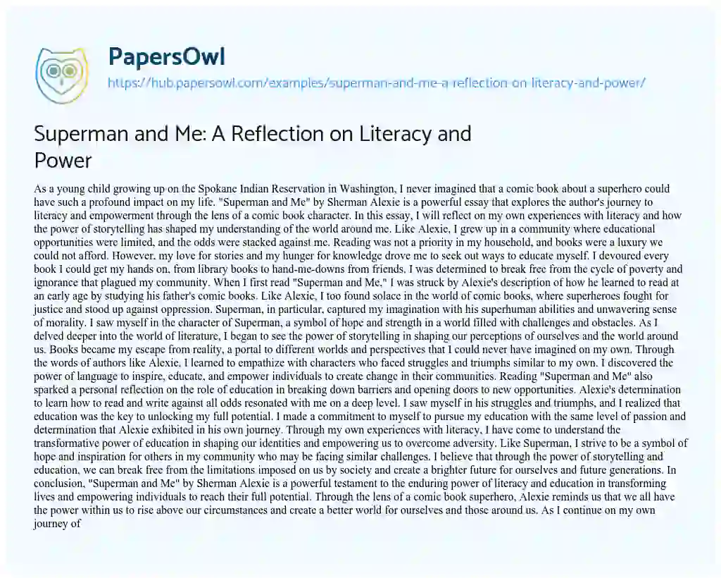 Essay on Superman and Me: A Reflection on Literacy and Power