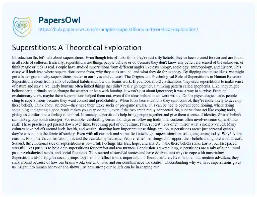 Essay on Superstitions: A Theoretical Exploration