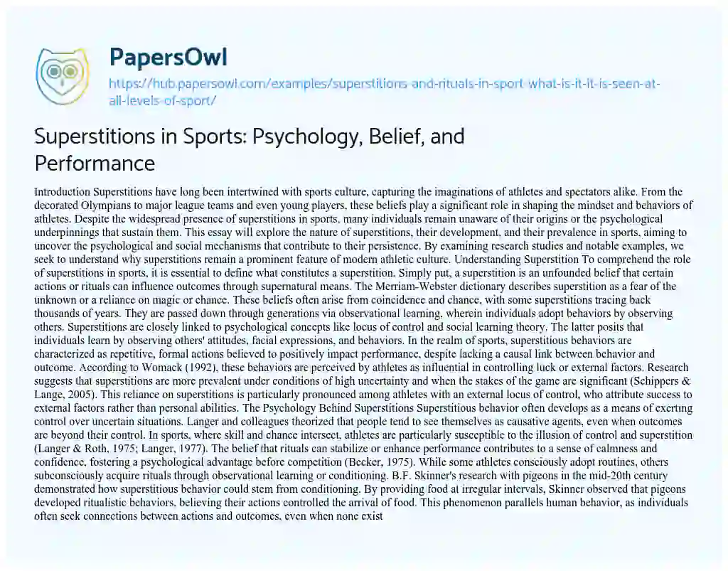 Essay on Superstitions in Sports: Psychology, Belief, and Performance