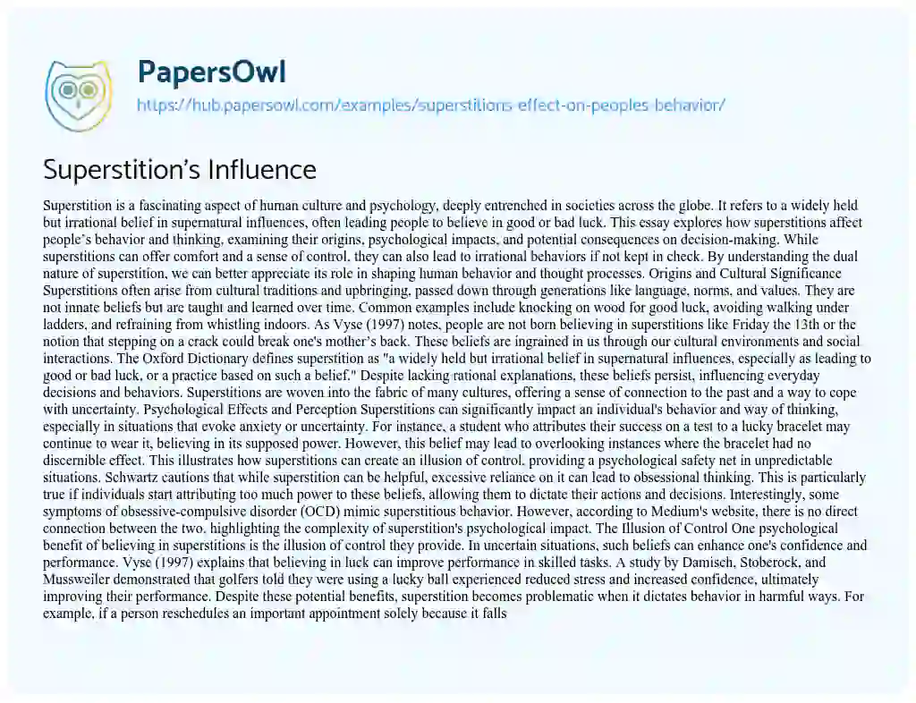 Essay on Superstition’s Influence