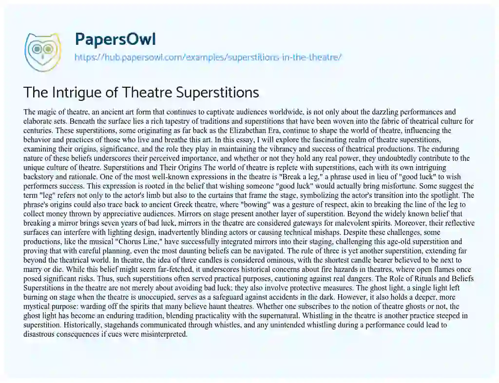 Essay on The Intrigue of Theatre Superstitions