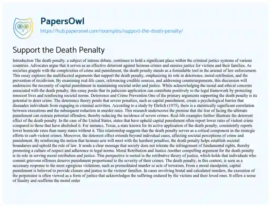 Essay on Support the Death Penalty