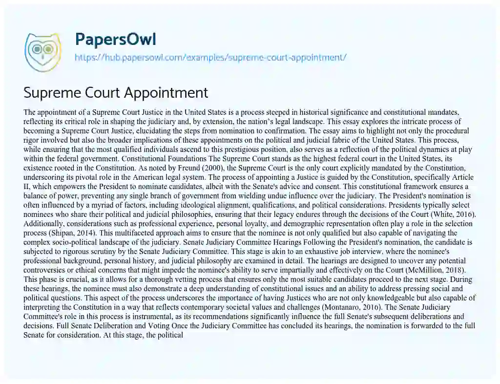 Essay on Supreme Court Appointment