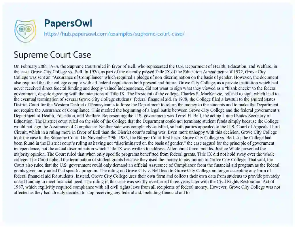 Essay on Supreme Court Case