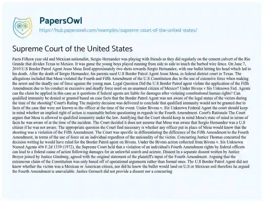 Essay on Supreme Court of the United States
