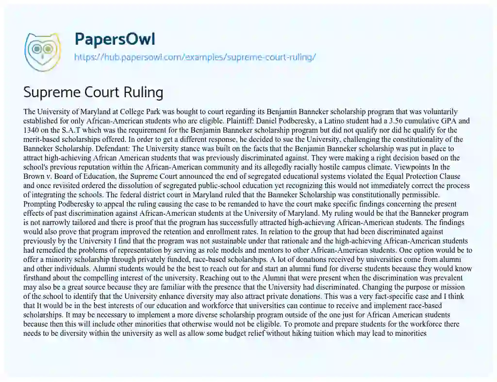 Essay on Supreme Court Ruling