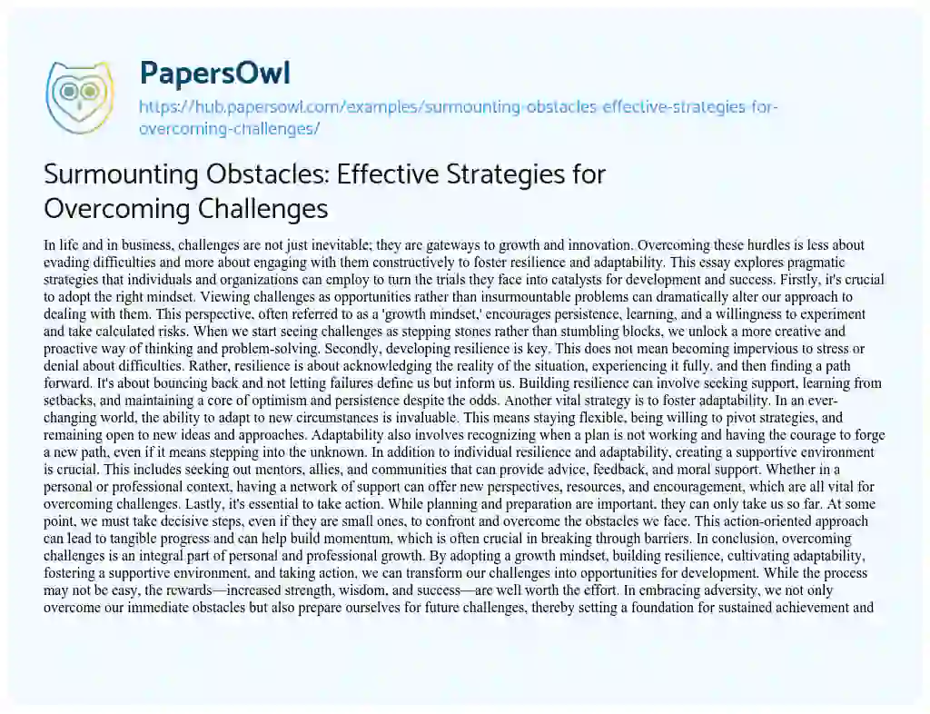 Essay on Surmounting Obstacles: Effective Strategies for Overcoming Challenges