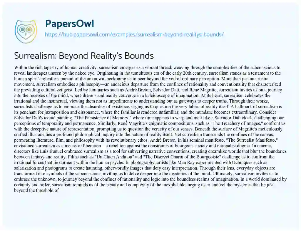 Essay on Surrealism: Beyond Reality’s Bounds
