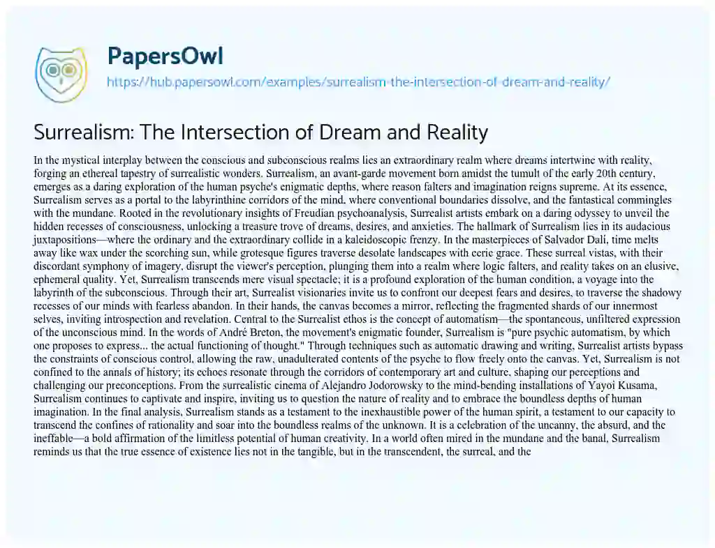 Essay on Surrealism: The Intersection of Dream and Reality
