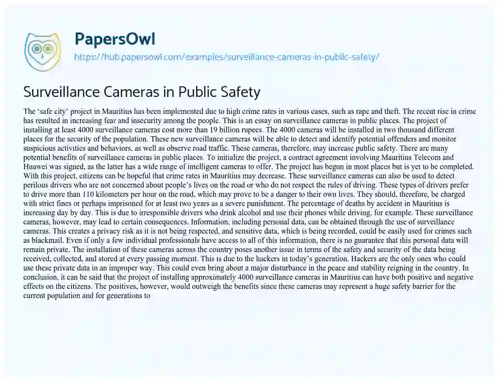 Essay on Surveillance Cameras in Public Safety