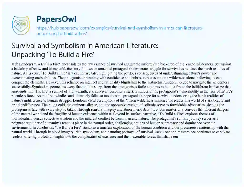 Essay on Survival and Symbolism in American Literature: Unpacking ‘To Build a Fire’