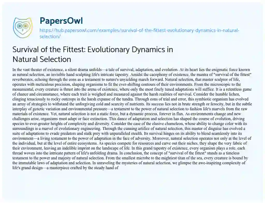 Essay on Survival of the Fittest: Evolutionary Dynamics in Natural Selection