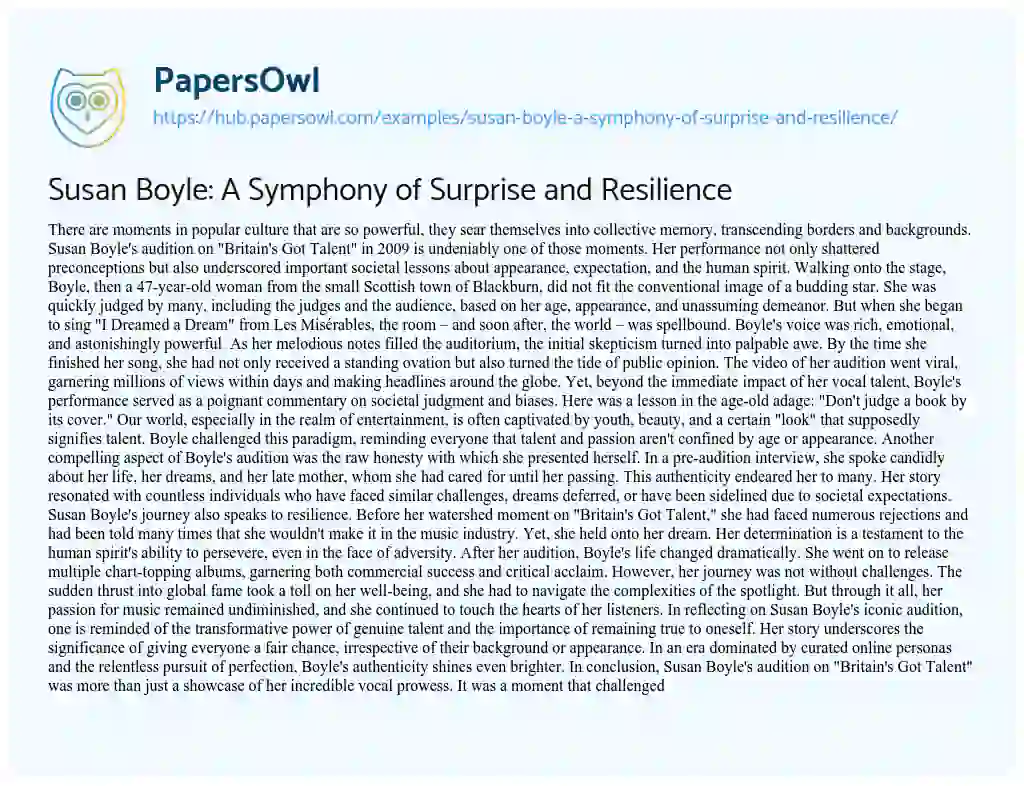 Essay on Susan Boyle: A Symphony of Surprise and Resilience