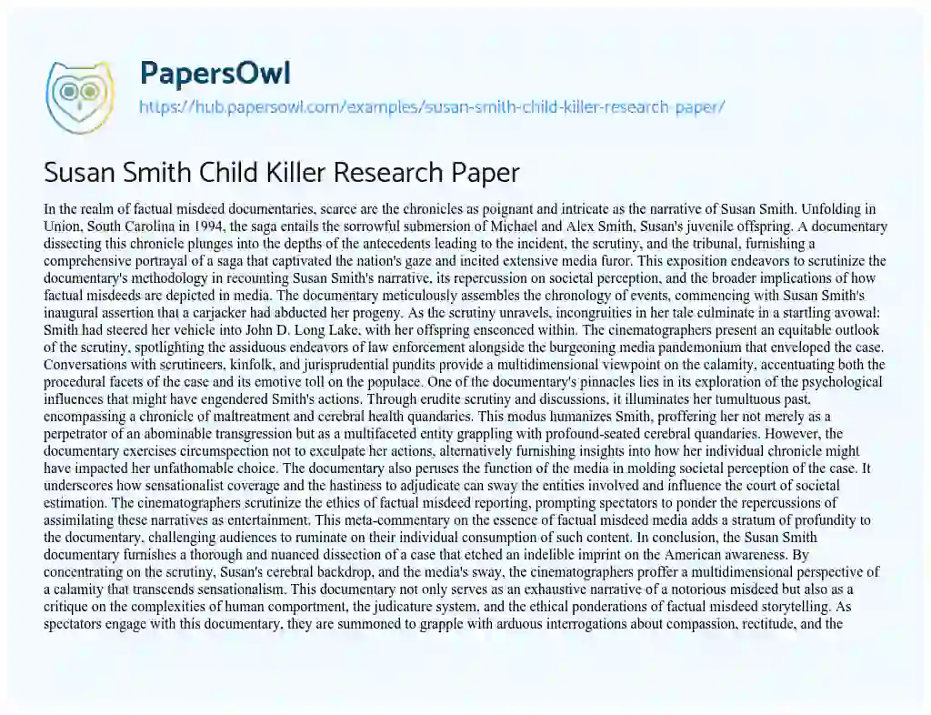 Essay on Susan Smith Child Killer Research Paper