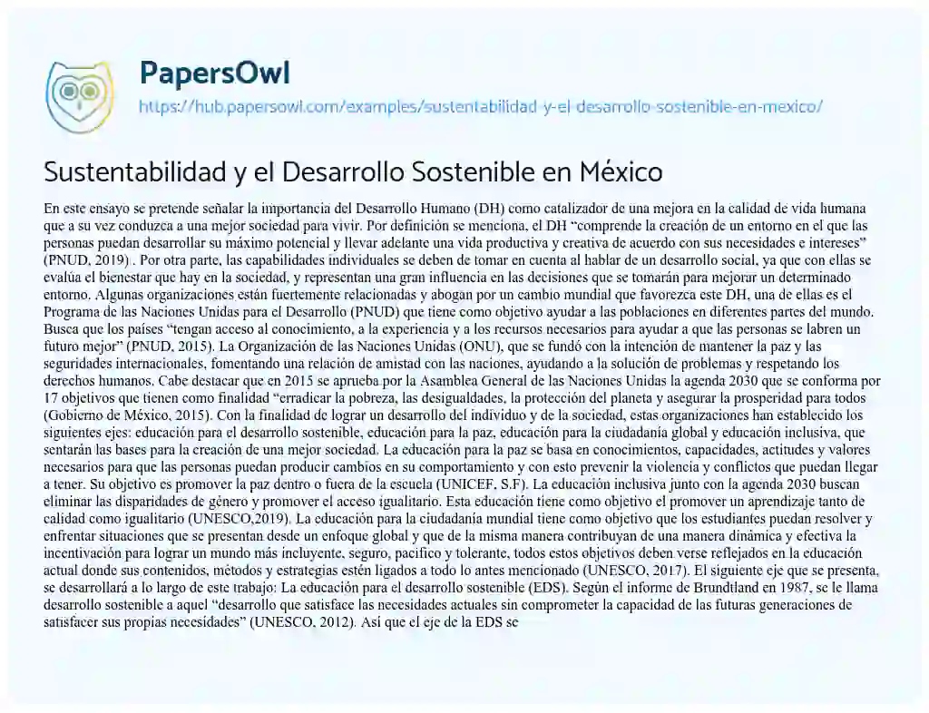Essay on Sustentabilidad y el Desarrollo Sostenible en México