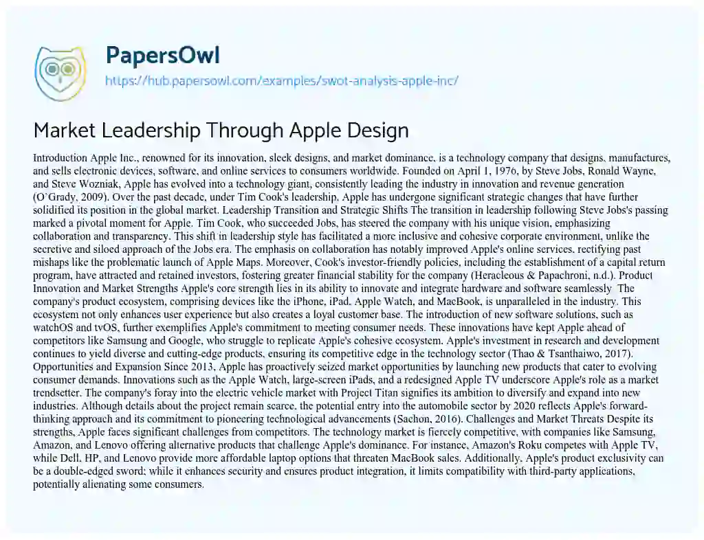 Essay on Market Leadership Through Apple Design