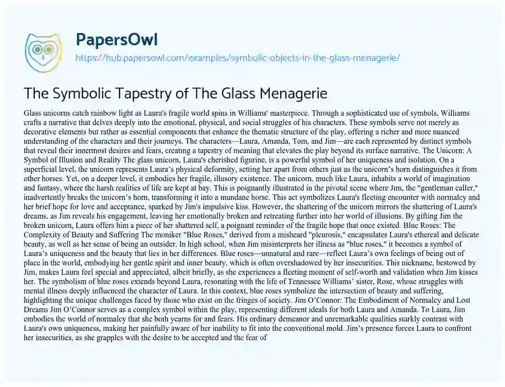 Essay on The Symbolic Tapestry of The Glass Menagerie