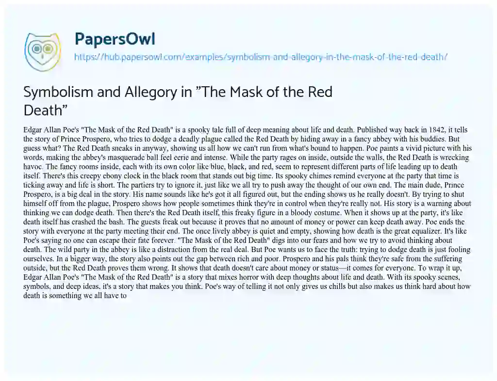 Essay on Symbolism and Allegory in “The Mask of the Red Death”