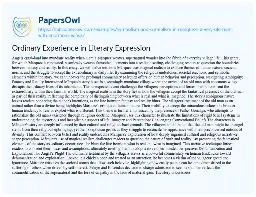 Essay on Ordinary Experience in Literary Expression