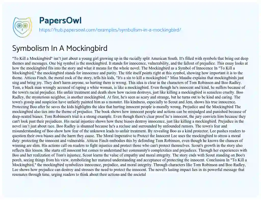 Essay on Symbolism In A Mockingbird