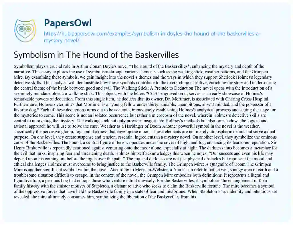Essay on Symbolism in The Hound of the Baskervilles