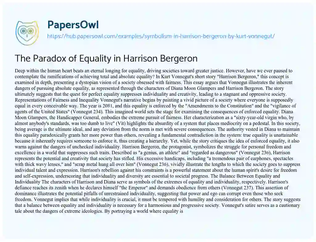 Essay on The Paradox of Equality in Harrison Bergeron