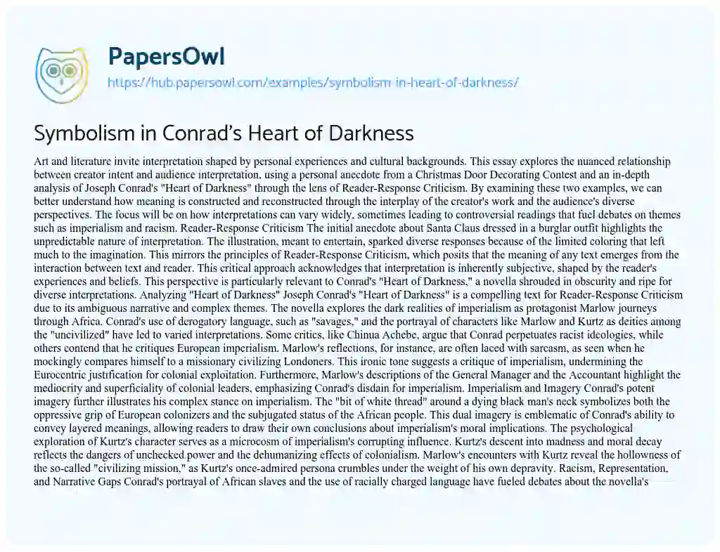 Essay on Symbolism in Conrad’s Heart of Darkness