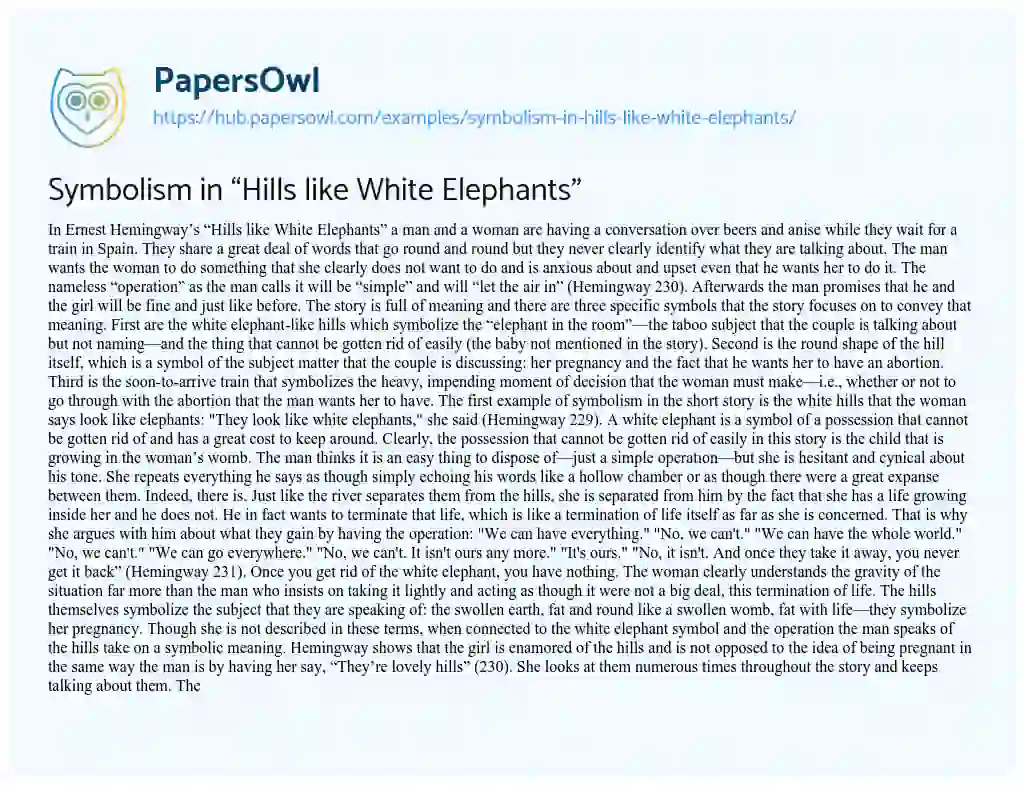 Essay on Symbolism in “Hills like White Elephants”