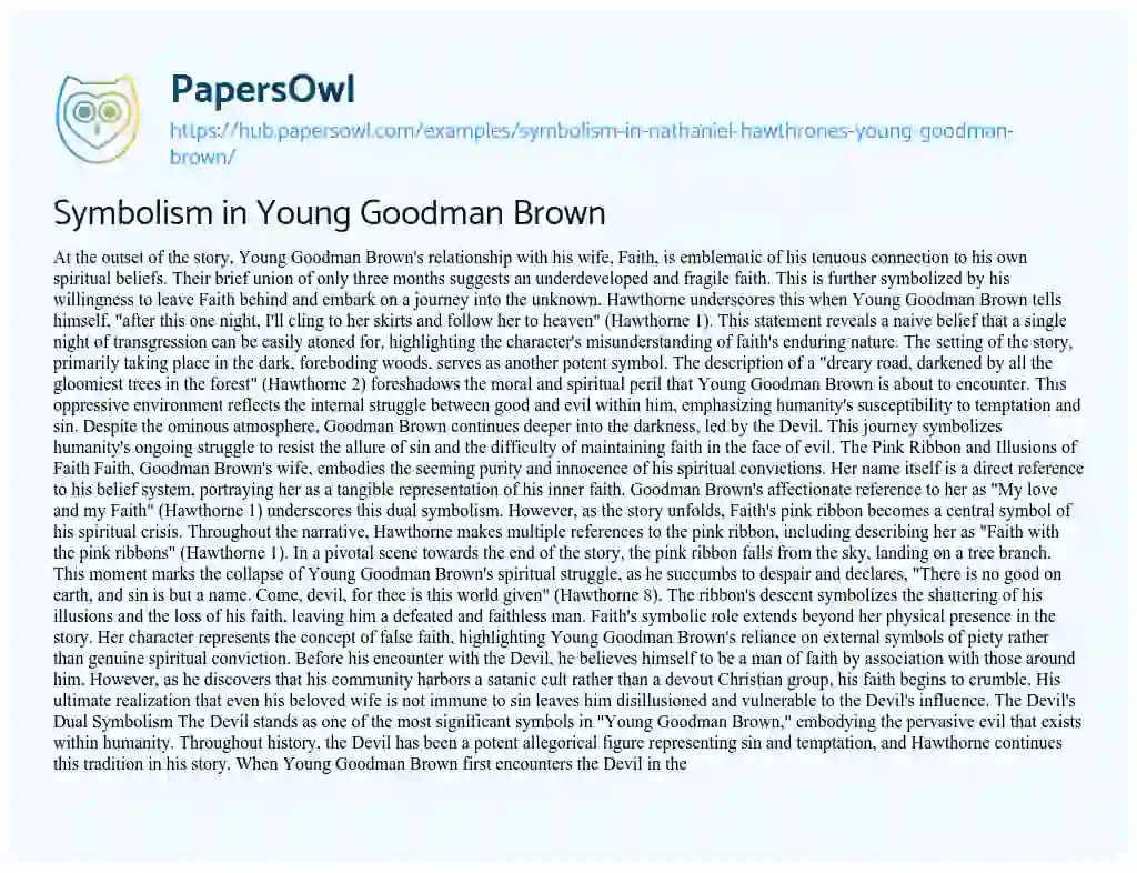 Essay on Symbolism in Young Goodman Brown