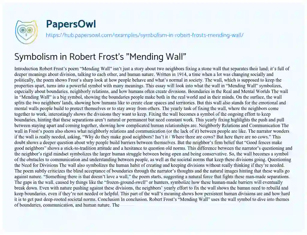 Essay on Symbolism in Robert Frost’s “Mending Wall”
