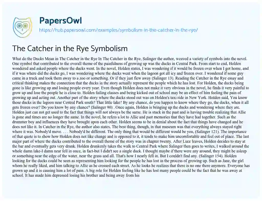 Essay on The Catcher in the Rye Symbolism