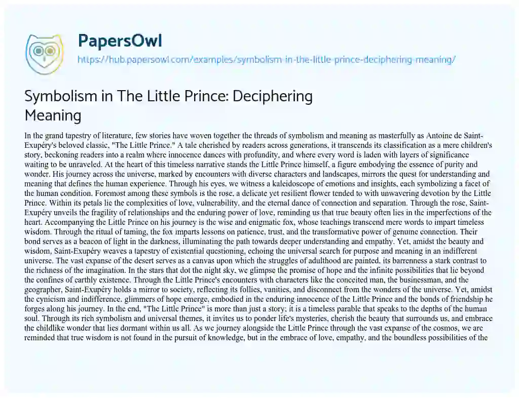 Essay on Symbolism in The Little Prince: Deciphering Meaning