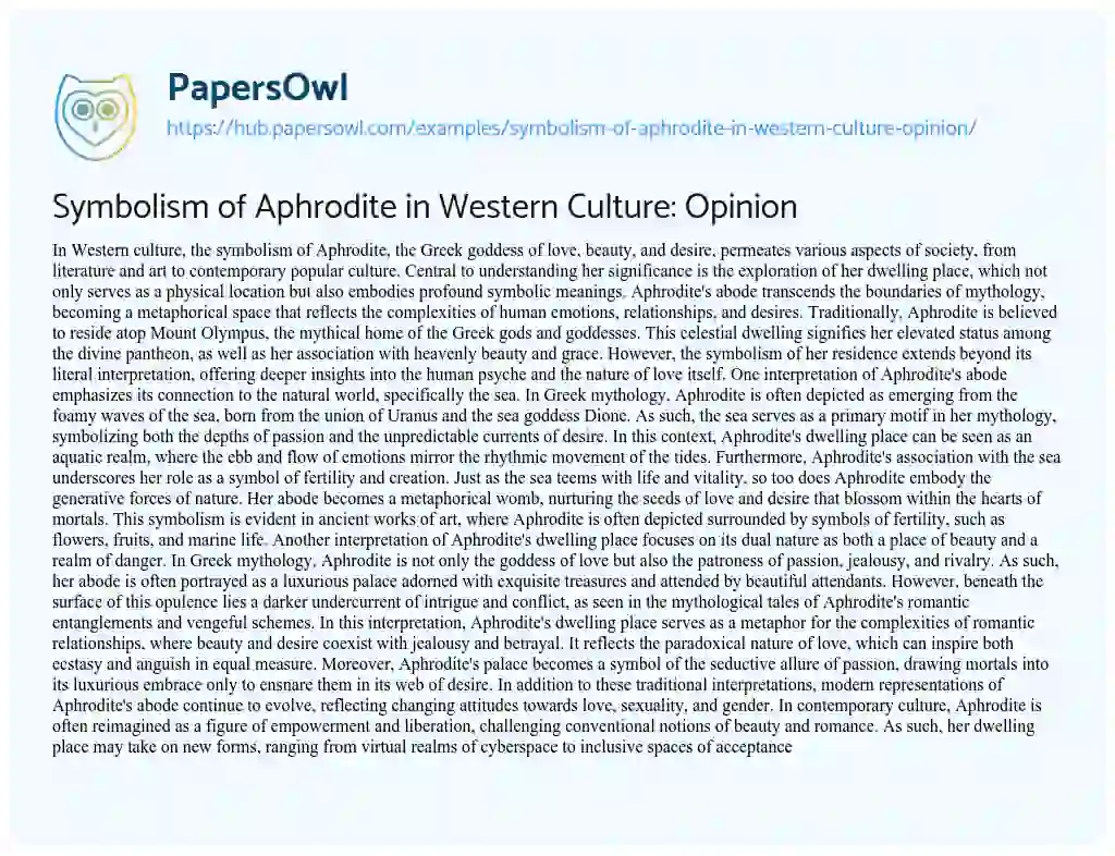 Essay on Symbolism of Aphrodite in Western Culture: Opinion